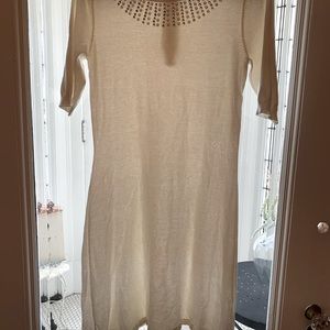 Elbow length Off White Beaded Yoke Dress (M)